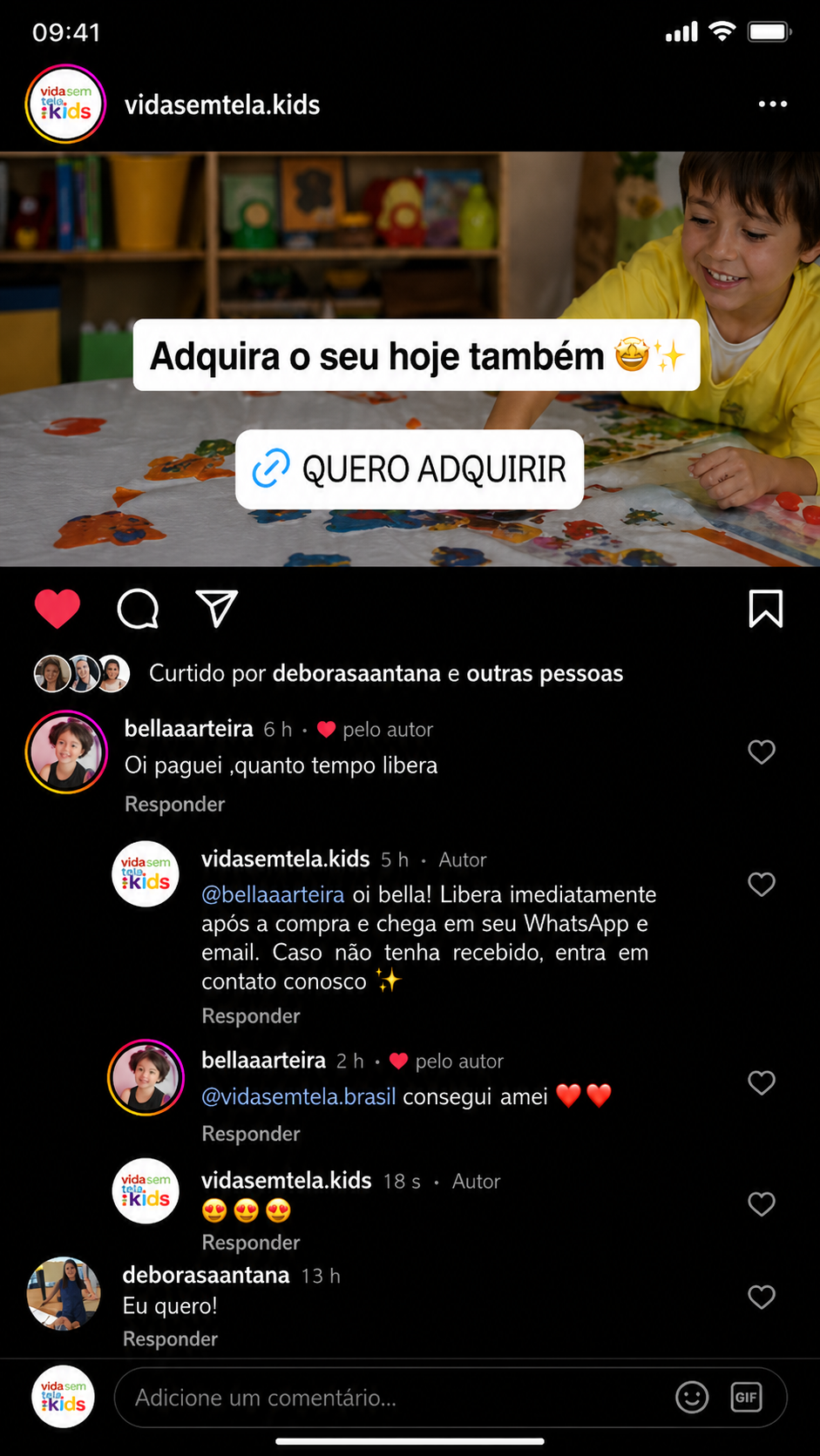 Post no Instagram com comentários sobre liberação imediata da compra