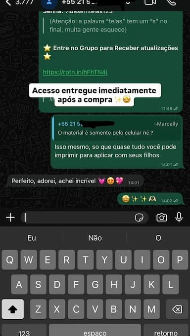 Conversa no WhatsApp elogiando o acesso imediato e o material